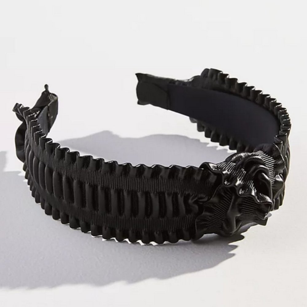 🖤 NEW Anthropologie Black Ruffled Faux Leather Knotted Headband